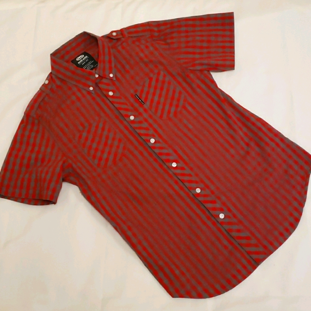 Ecko Unlimited Shirt Button Down Short Sleeve Check Red Grey Men's Small S
